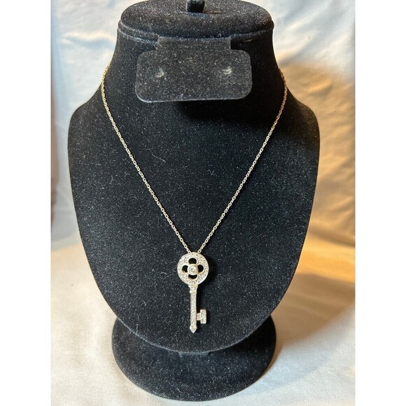 Gold Tone and Rhinestone Key Necklace - Picture 1 of 5